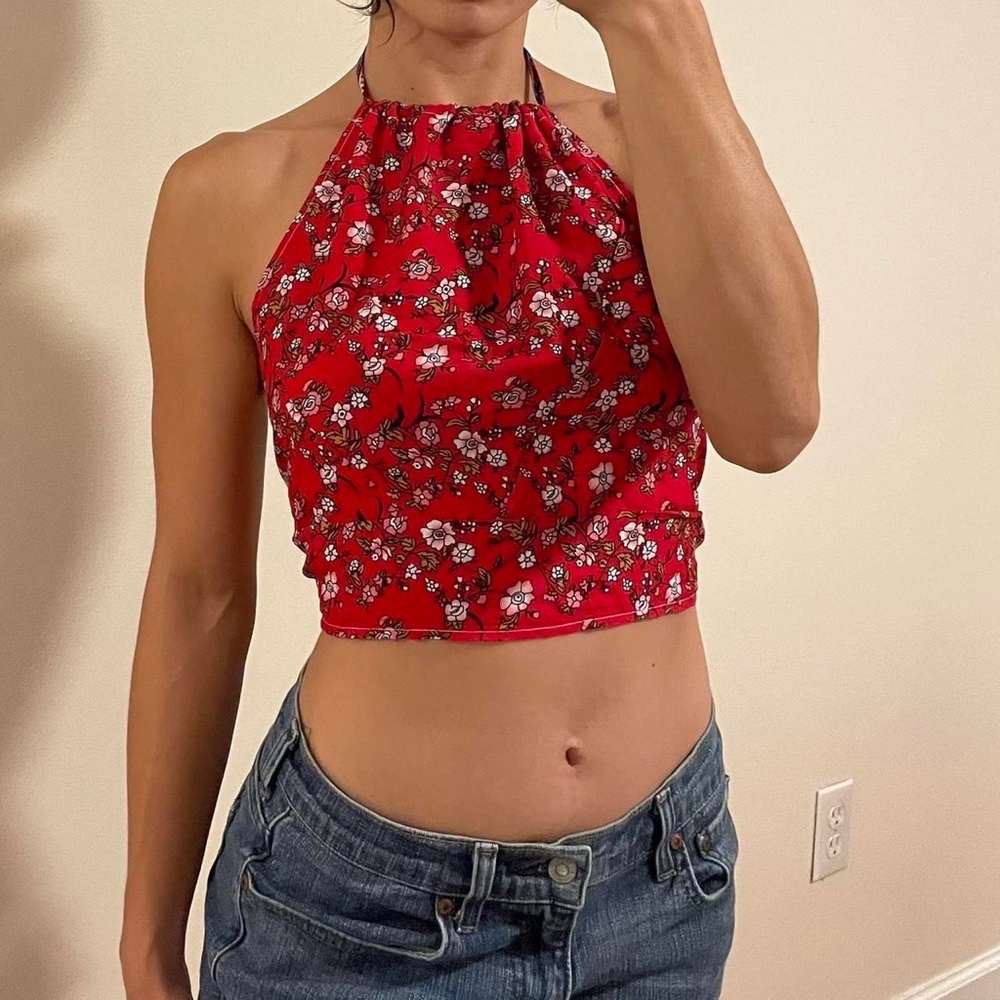 Red Floral Halter Top